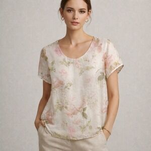 Elena Baldi NEW Floral 100% Silk Blouse Made in Italy Coquette Romantic Garden M